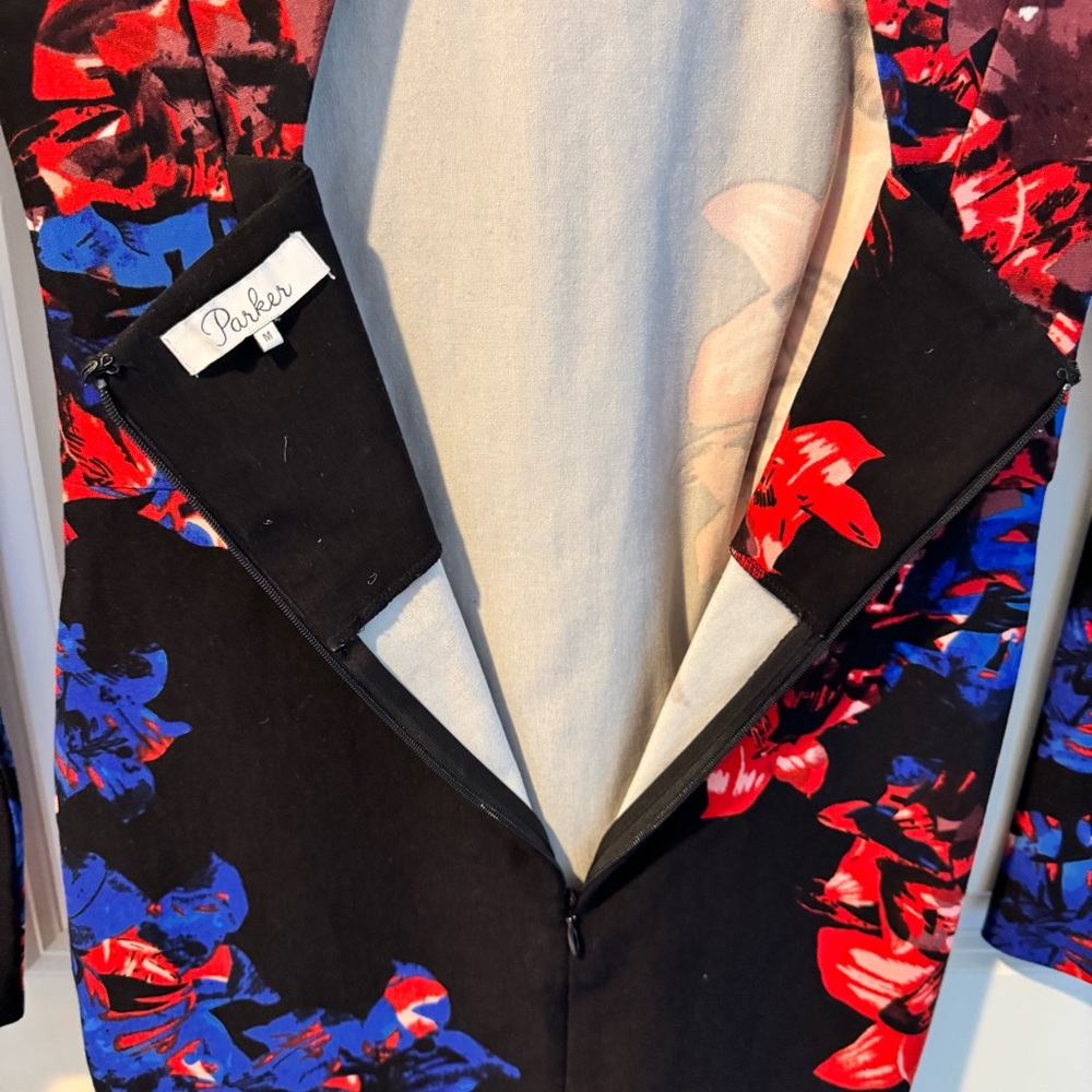 Parker Black & Red Floral Cage-Back Long Sleeve Bodycon Mini Dress | M - Picture 6 of 7